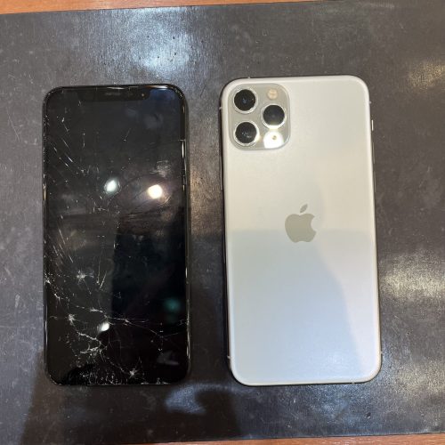 【最終値下げ!!】iPhone11pro 画面にひび割れあり 角から落として画面が割れてしまったiPhone11Proの修理依頼
